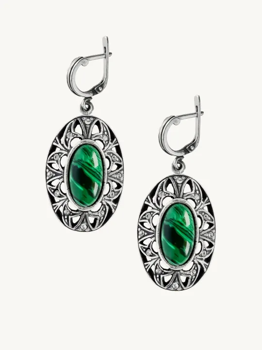 Veleka Drop Dangle Malachite Earrings