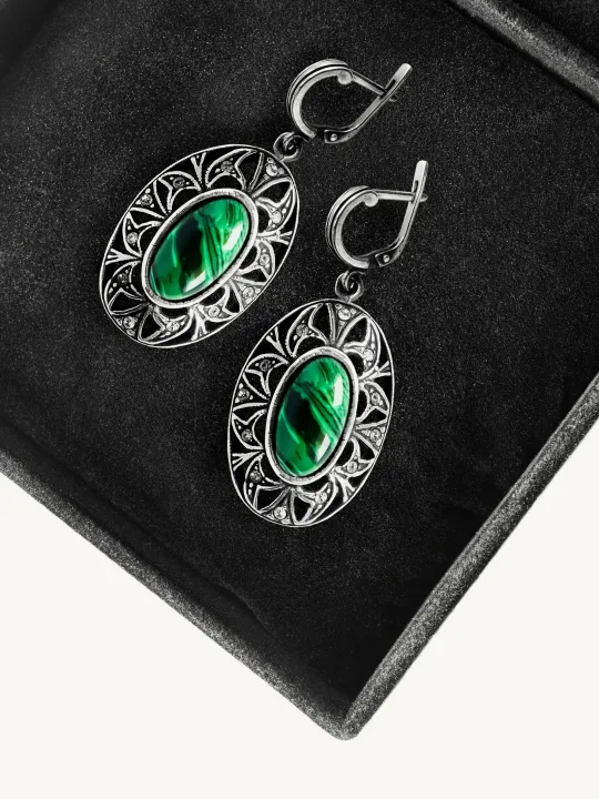 Veleka Drop Dangle Malachite Earrings