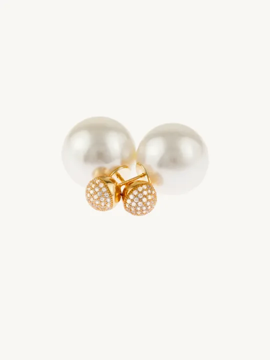 Yantra Pearl Ball Back Accent Stud Earrings