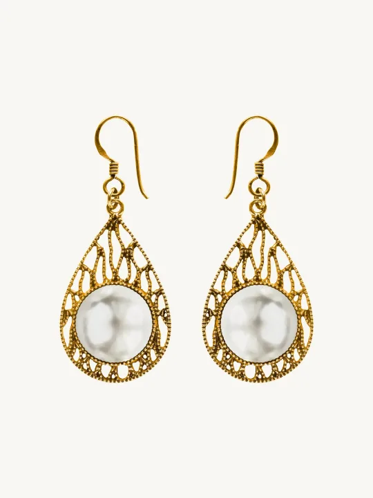 Yantra Pearl Drop Statement Earrings