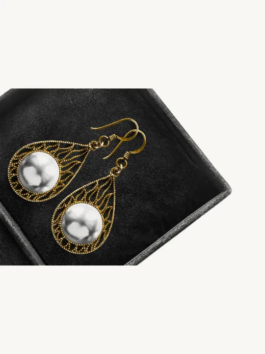 Yantra Pearl Drop Statement Earrings